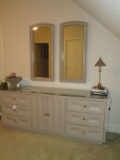 Contemporary Bedroom Suite, King Head Board & Bed Frame, Dresser & 2 Mirrors