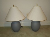 Pair - Bulbous Gray Lamps w/ Linen Shades