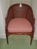 Woven Cane Barrel Chair w/Upholstered Cushion