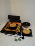 Lot - Lacquered Sushi Set in Gold & Black