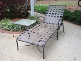 Wrought Iron Woven Seat Lounge Chair w/ Accent Glass Top Table