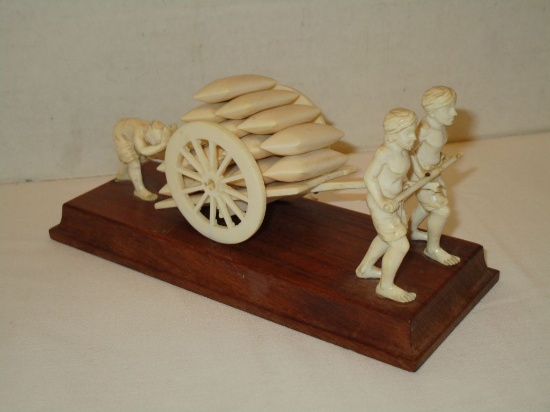 Vintage Pre-Ban Ivory Figure of Men & Cart