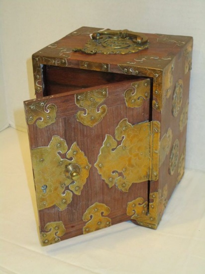 Vintage Mini Chinese Chest with Carved Brass Detail