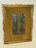 Oil on Board of Woodland Scene w/ Ornate Frame