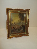 Early Miniature Framed Oil on Tin, signed 