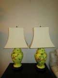 Pair Floral Ginger Jar Style Lamps