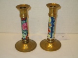 Brass and Ceramic Candlesticks