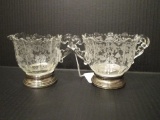 Depression Era Floral Etched Crystal Creamer and Sugar