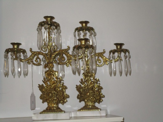 Pair Baroque Style 3 Arm Brass Candelabras