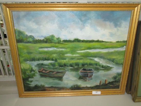 Artist Signed Oil on Canvas of Marsh Scene