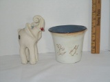 Lot - Clay Elephant Figurine & Pottery Vase
