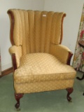 Channel Back Upholstered Chair w/ Mahogany Accents