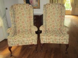 Pair Elegant Queen Anne Wingback Chairs
