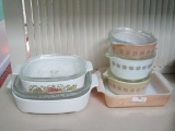 Lot - Pyrex & Corningware Casseroles  - Cinderella Casseroles & Blue Cornflower