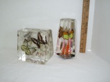 Lot - Mid Century Lucite Bookends & Vase - encased butterflies - see pictures