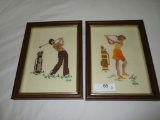 Pair Of Framed Needlework Golfers