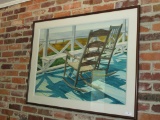 Framed Watercolor of Beach Porch Scene
