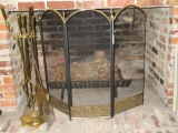 Nice Heavy Brass Fireplace Set,  Screen & Grate