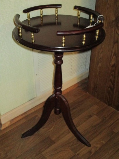 Wooden Occasional Table w/ Tripod Base & Brass & Wood Gallery