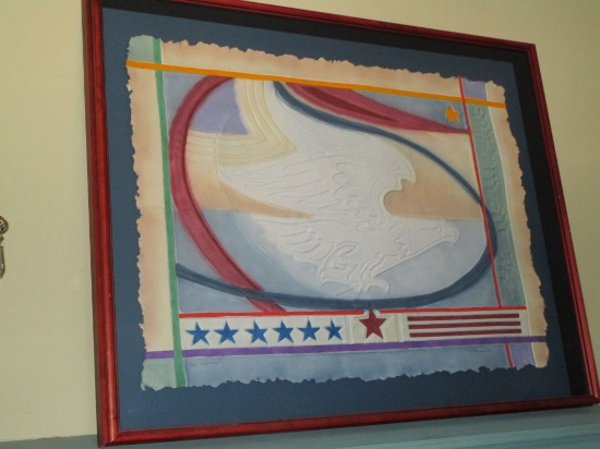 Awesome "Patriotic Eagle" signed Embossed Print on Handmade Paper by listed artist M. Tomchuk
