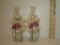 Pair Miniature Pressed Glass Olive Accent Lamps w/ Chimneys & Decorative Accent