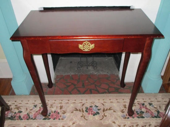 Mahogany Occasional Table w/Drawer w/ Solid Brass Handle, Queen Anne Legs