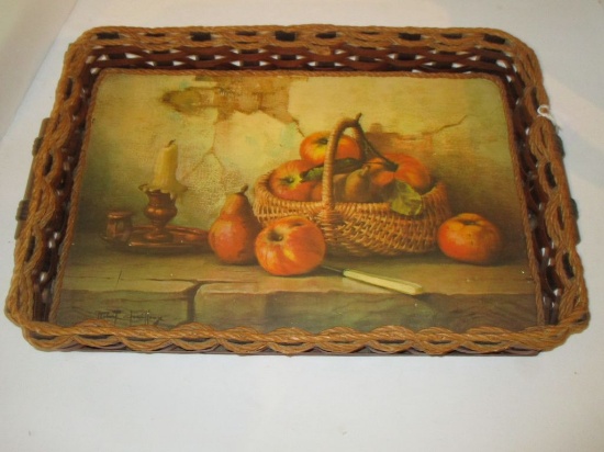 Woven Tray w/ Still Life Depiction