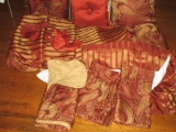 Beautiful Comforter & Accent Pillows w/ Matching Window Treatments - Orange/Gold Color
