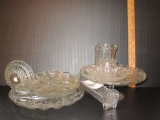 Lot - Misc. Pressed Glass & Leas Crystal - Cracker Dish, Deviled Egg Tray, Pedestal Cake Plate, etc.