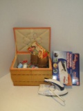 Sewing Lot - Travel Iron, Handy Stitch Handheld Sewing Machine, Sewing Box & Contents