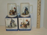 Collectible Porcelain Tankards w/ Norman Rockwell Scenes copyright 1985 & Long John Silver