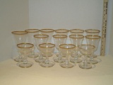 Lot Crystal Stems w/ Gilt Rims - (6) Water Goblets, (4) Wine & (4) Tall Sherbets