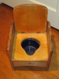Vintage Child's Wooden Training Potty w/ Enameled Pot - See Pictures