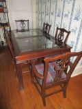 Ethan Allen Mahogany Glass Top Table & 6 Chairs