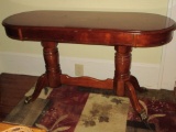 Mahogany Sofa Table w/ Brass Claw Feet - Table has inlay in center of top.