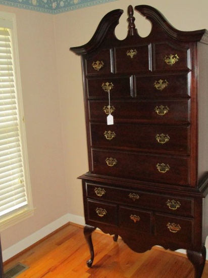 High Boy, Cherry Finish 2 pics. w/ Traditional Pulls on Queen Anne Style Legs