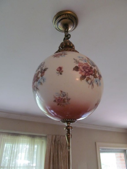 Vintage Ball Hanger Light Fixture w/ Decal Floral Design