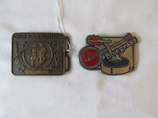 Belt Buckle Lot - "Grab Your Partner" 2 1/4" X 2 5/8", "Blue Grass" Enameled Musical  Instrument 2 1