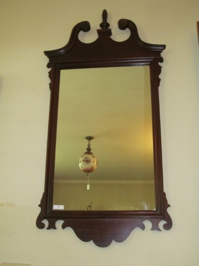 Chippendale Style Mahogany Framed Mirror w/ Arched Pediment & Finial 47" X 22.5" Overall