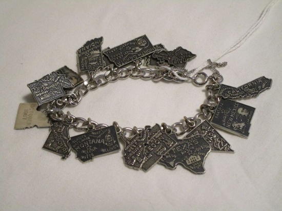 Sterling Charm Bracelet w/ Various Sterling State Charms