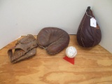 Catcher's Mitt Glove & Autographed Baseball w/ Vintage Everlast 4210 Punching Bag
