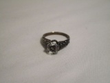 Ladies Sterling Ring - Filigree Design w/ Clear Stone