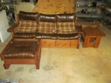 Pine Sofa, Foot Stool & End Table - Very Heavily Built
