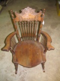 Victorian Style Pressed Back Ladies Rocker w/ Turned Spindles & Stretchers