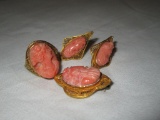 Vintage Carved Coral  Cameo Set - Ring, Brooch & Screw back Earrings in Gold Filigree Setting