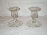 Pair - Etched Glass Candlesticks - Approx. 3 7/8