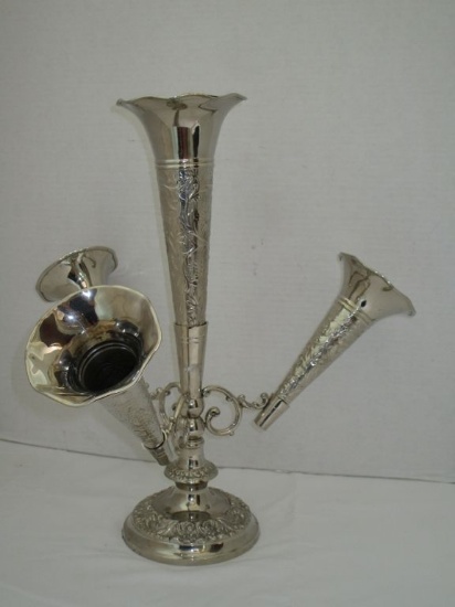 Victorian Style Silver Plate 4 Lily Epergne w/ Ornate Detail