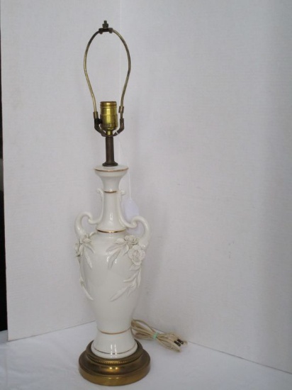 White Semi Porcelain Lamp on Brass Base