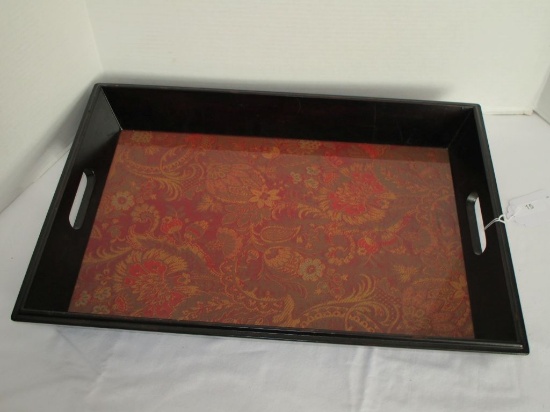 Wooden Tray w/ Glass Covered Fabric Bottom