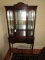 Mahogany Curio Cabinet - 2 Glass Shelves, Mirrored Back. 3 Drawers